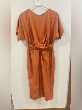SHEIN Burnt Orange Twist-Front Midi Dress size large
